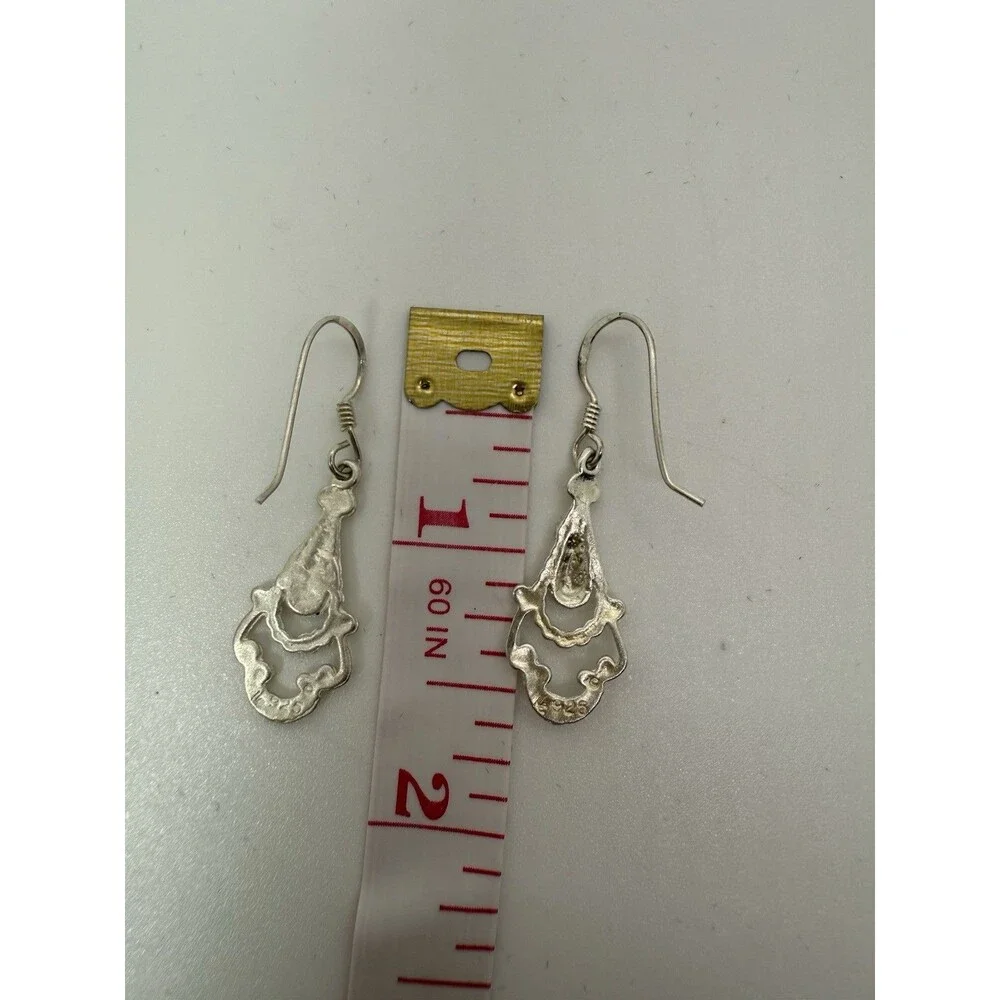 Victorian, Antique Style Filigree 925 Sterling Silver Dangle Earrings Signed‎